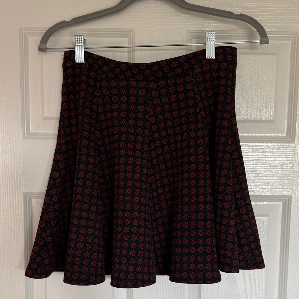 Navy and Red Pattern Skater Skirt